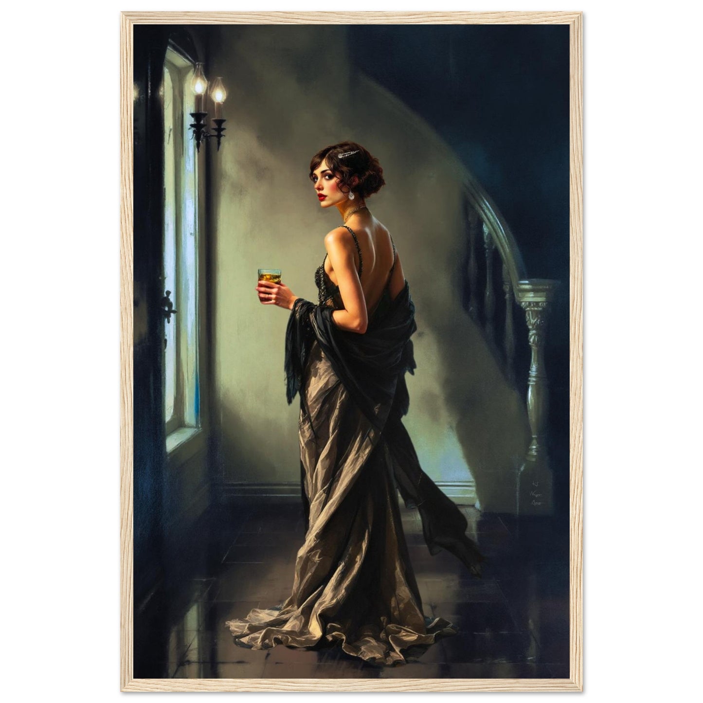 Art Deco Flapper Speakeasy Fine Art Print Light Wood Frame 40x60 cm 16x24″ Premium Matte Framed Poster