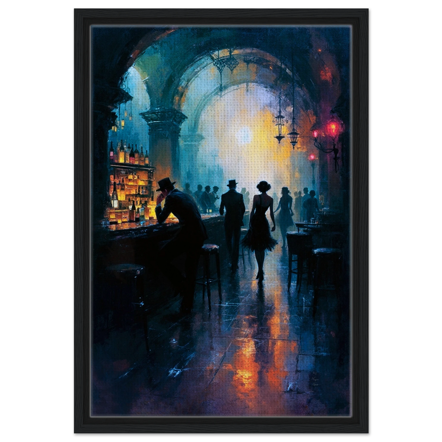 Dance Hall Speakeasy Art Print 40x60 cm 16x24″ Framed Canvas Black Wood Frame