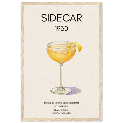Classic Sidecar Cocktail Bar Art Print Light Wood Frame 30x45 cm 12x18″ Museum-Quality Matte Paper Wooden Framed Poster