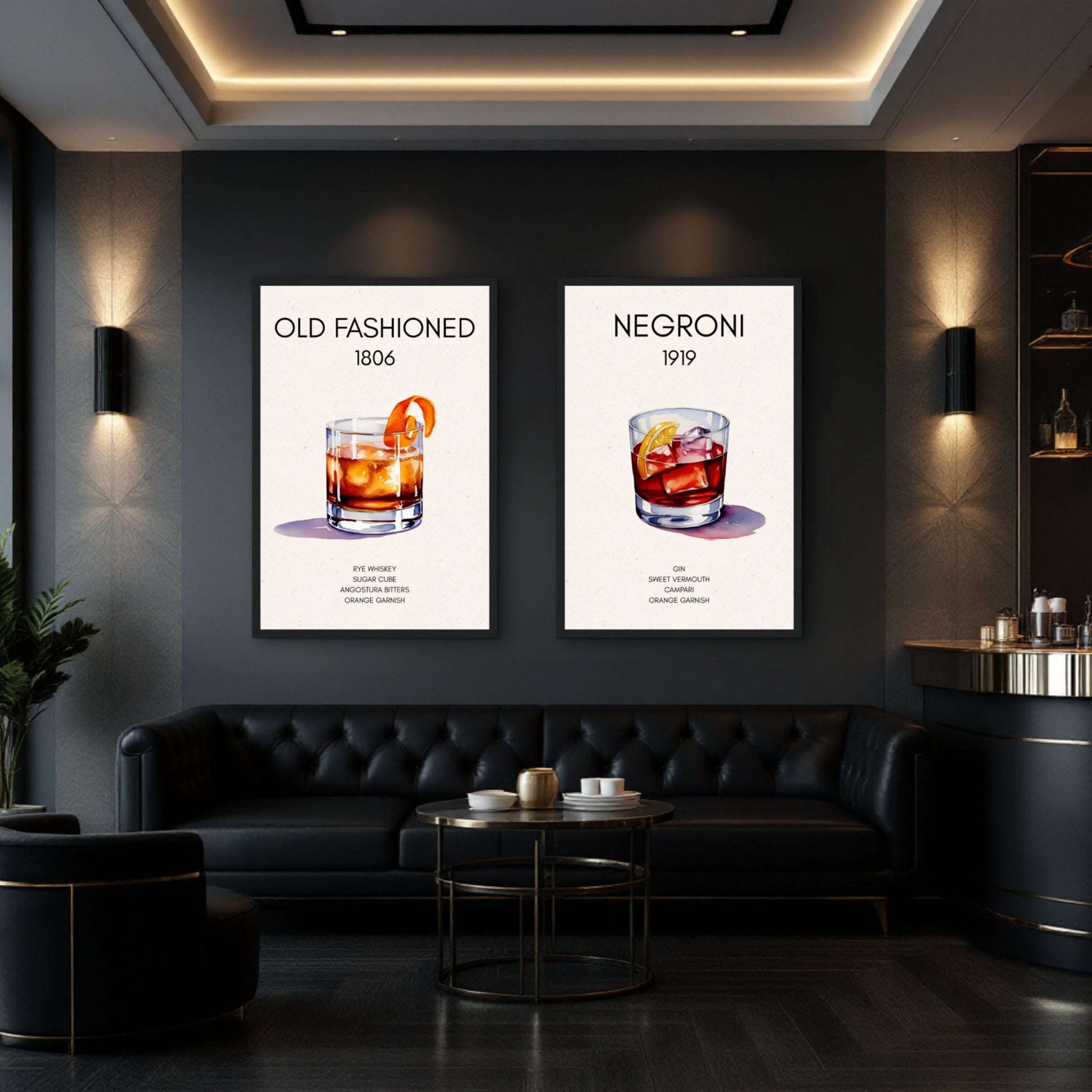 Negroni Cocktail Bar Poster Print Dark Brown Wood Frame 60x90 cm 24x36″ Classic Matte Paper Wooden Framed Poster
