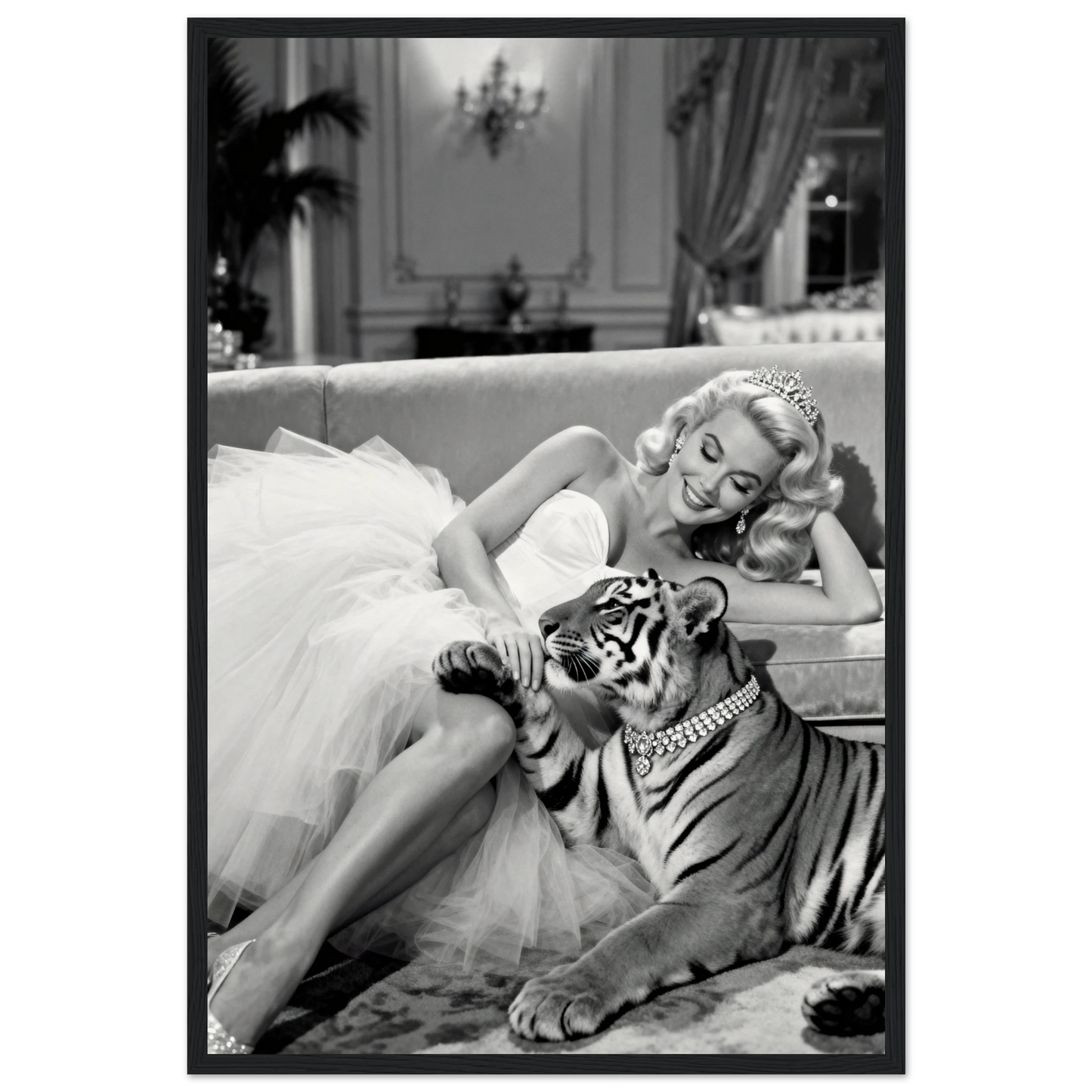 Vintage Hollywood Starlet Tiger Art Print 40x60 cm 16x24″ Museum-Quality Matte Framed Poster - Black Wood