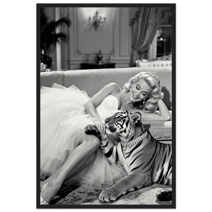 Vintage Hollywood Starlet Tiger Art Print 40x60 cm 16x24″ Museum-Quality Matte Framed Poster - Black Wood