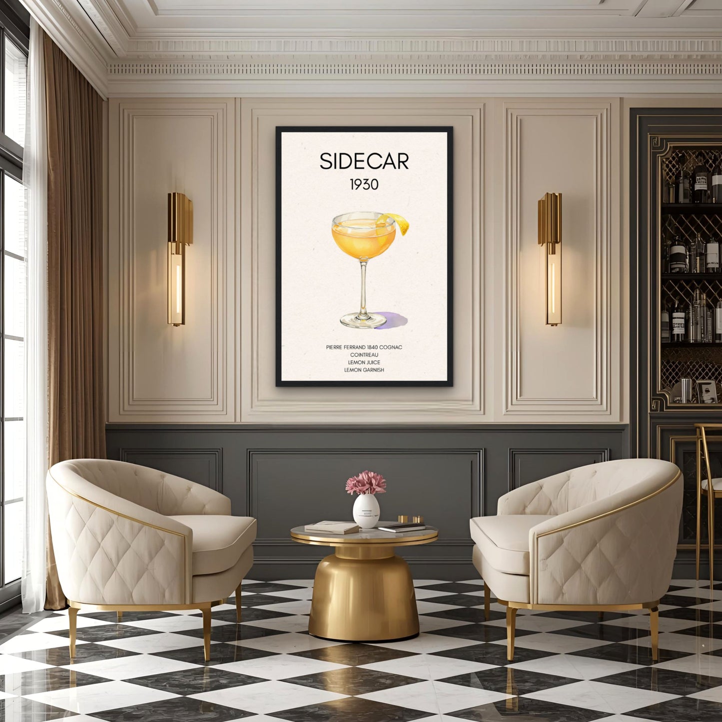 Sidecar Cocktail Bar Poster Print Black Wood Frame 30x45 cm 12x18″ Framed Canvas