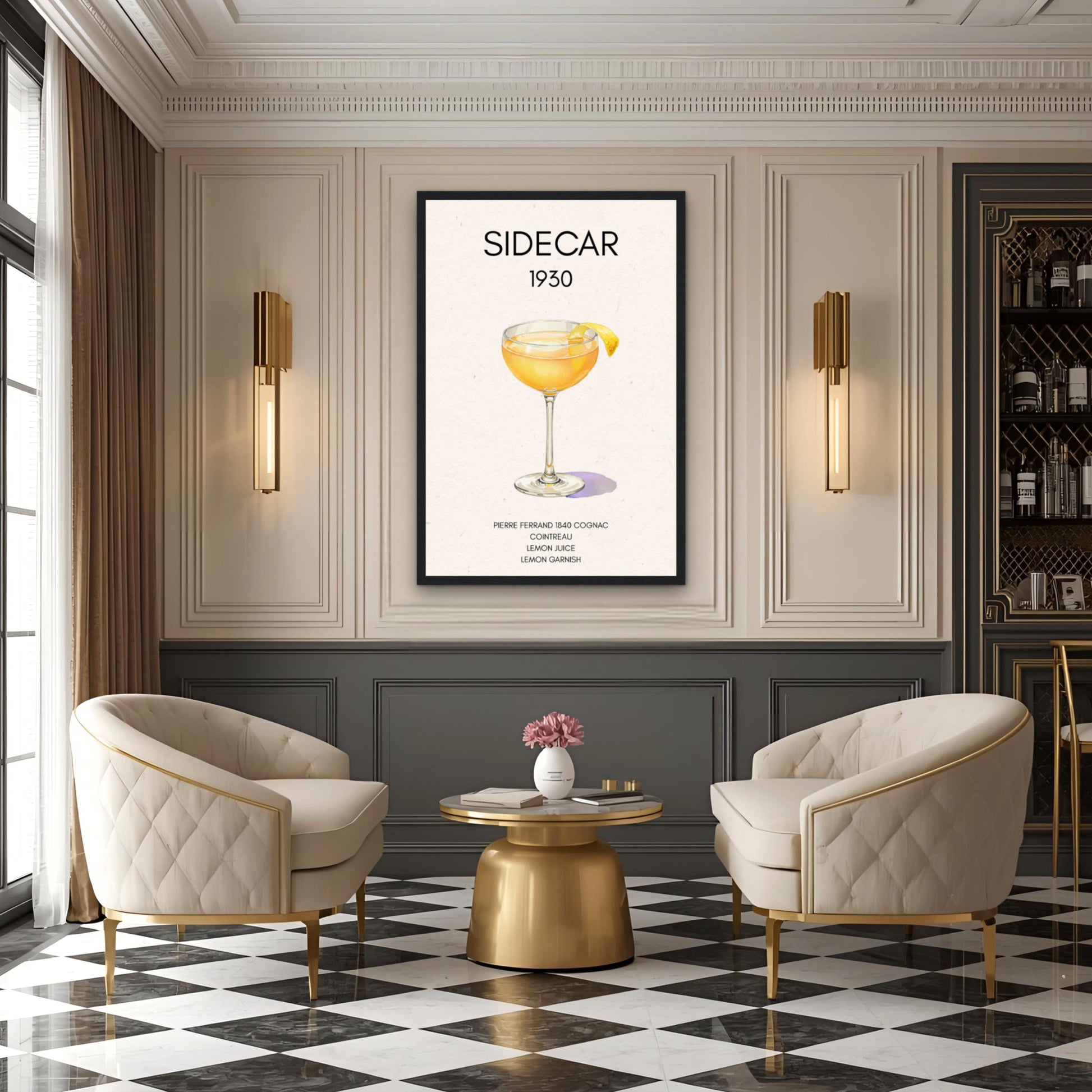 Sidecar Cocktail Bar Poster Print Black Wood Frame 30x45 cm 12x18″ Framed Canvas