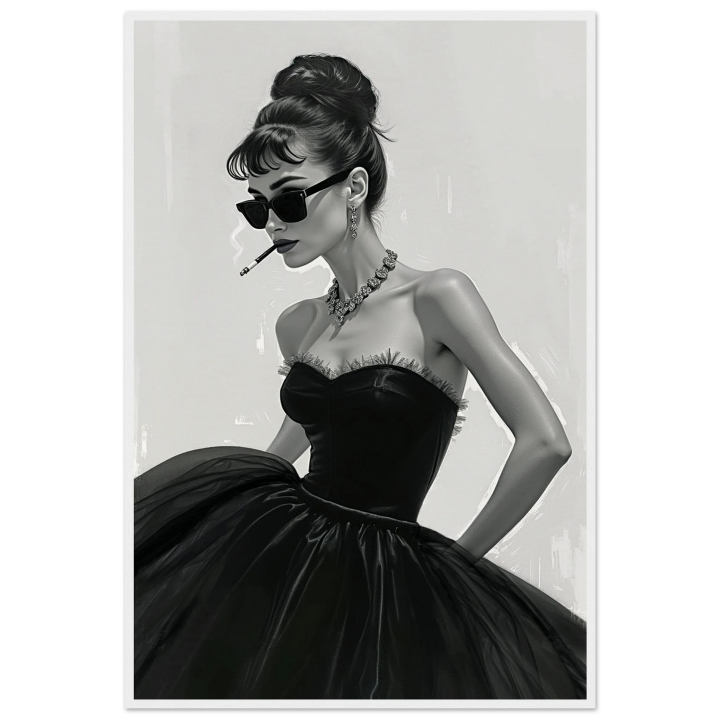 Audrey Hepburn Fashion Art Print White Wood Frame 60x90 cm 24x36″ Museum-Quality Matte Paper Wooden Framed Poster
