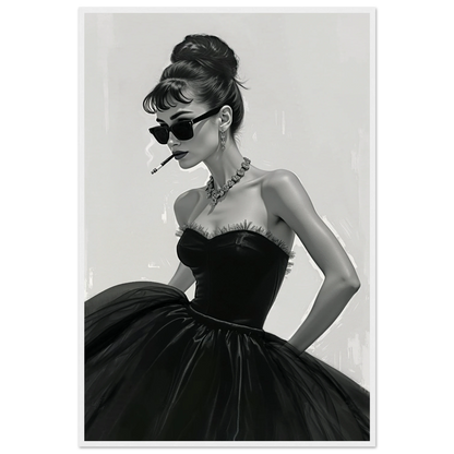 Audrey Hepburn Smoking Fashion Art Print White Wood Frame 60x90 cm 24x36″ Museum-Quality Matte Paper Wooden Framed Poster