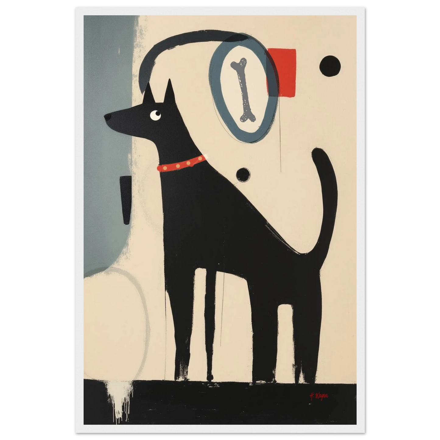 Quirky Modern Dog Art Print 40x60 cm 16x24″ Premium Matte Paper Wooden Framed Poster White Wood Frame