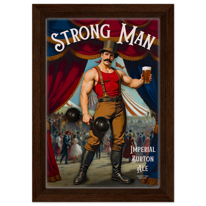 Vintage Victorian Circus Strongman Ale Art Print Dark Brown Wood Frame 20x30 cm 8x12″ Framed Canvas