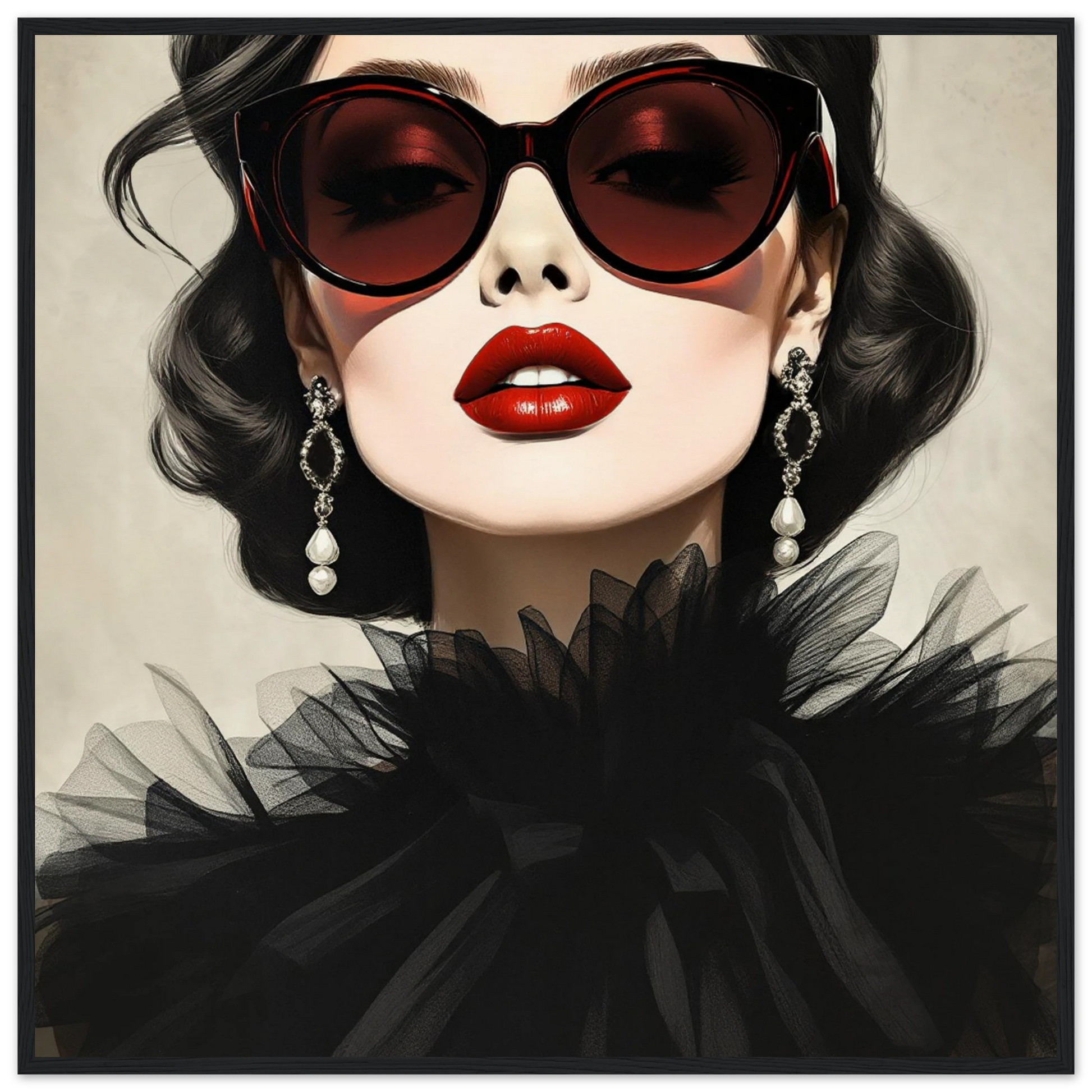 Paris Glam 80s Fashion Model Art Print 70x70 cm 28x28″ Museum-Quality Matte Wooden Framed Poster