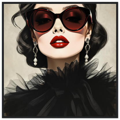 Paris Glam 80s Fashion Model Art Print 70x70 cm 28x28″ Museum-Quality Matte Wooden Framed Poster