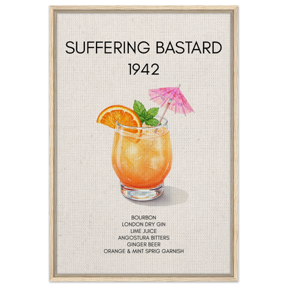 Suffering Bastard Tiki Cocktail Bar Poster Print Light Wood Frame 60x90 cm 24x36″ Framed Canvas