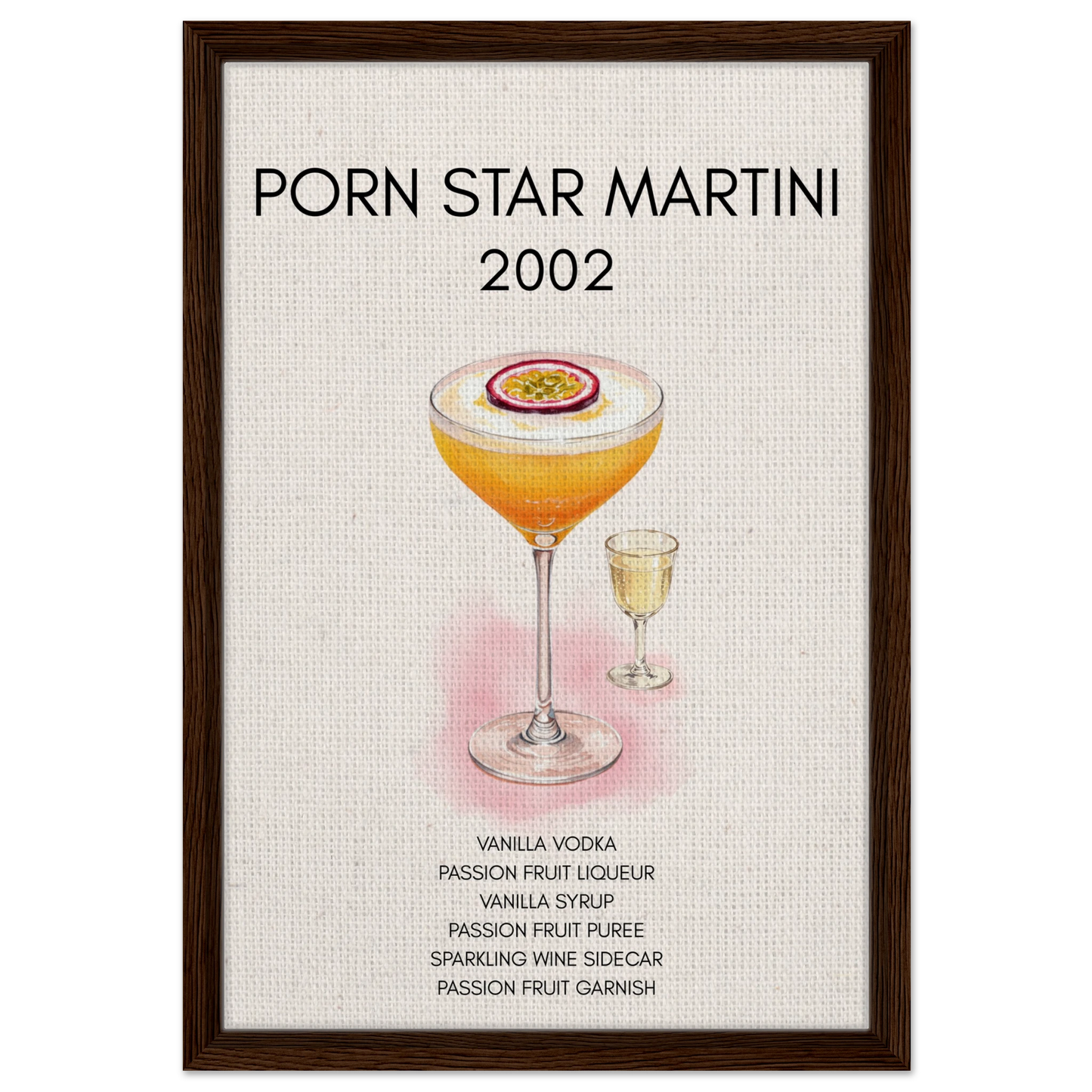 Porn Star Martini Cocktail Bar Poster Print Dark Brown Wood Frame 40x60 cm 16x24″ Framed Canvas