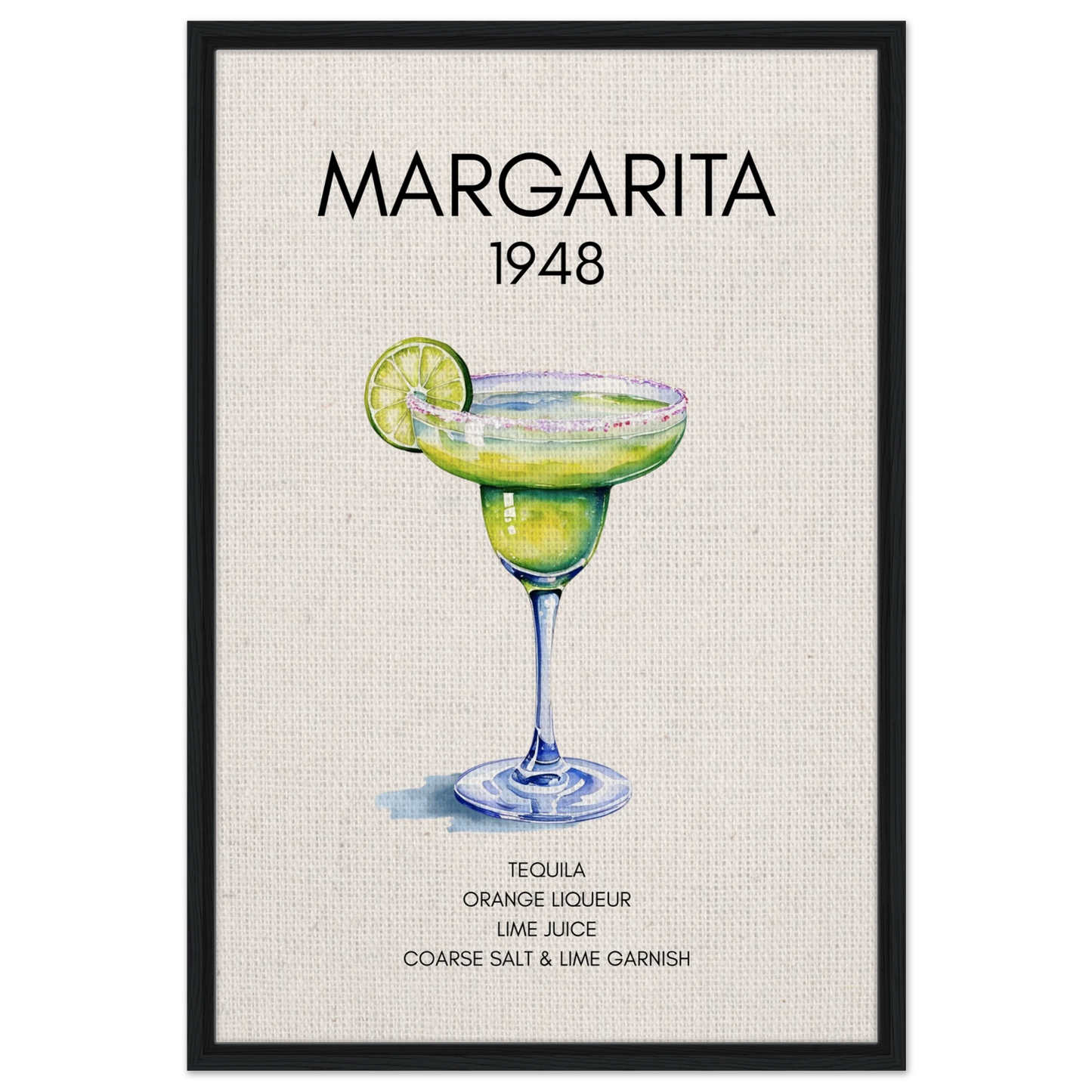 Margarita Cocktail Bar Poster Print Black Wood Frame 60x90 cm 24x36″ Framed Canvas