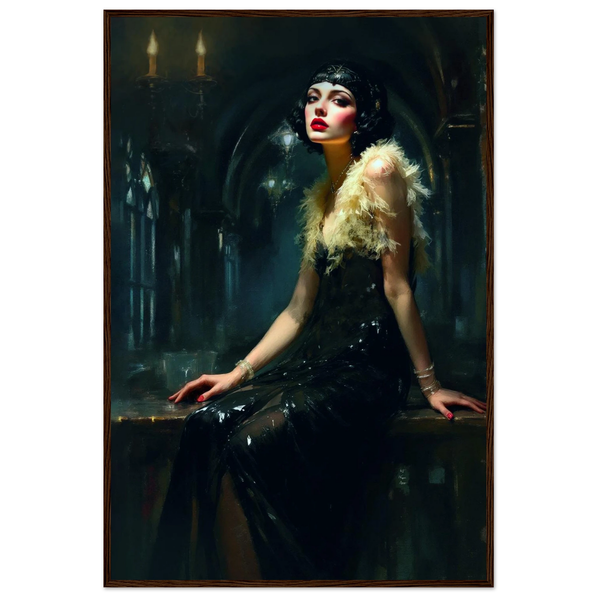 Speakeasy 1920s Elegant Flapper Art Print 60x90 cm 24x36″ Premium Matte Paper Wooden Framed Poster Dark Brown Wood Frame