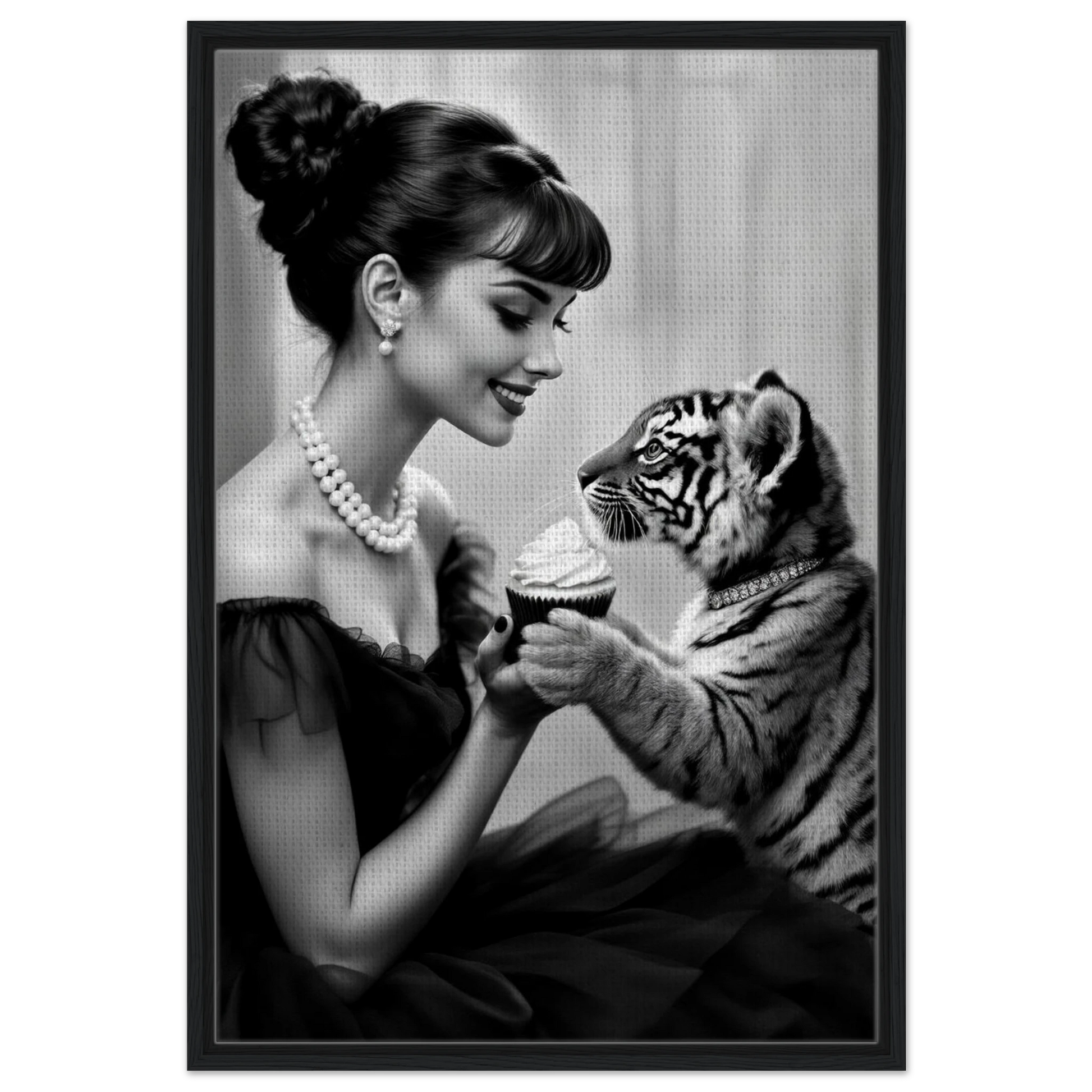 Audrey Hepburn Tiger Cub Art Print Black Wood Frame 60x90 cm 24x36″ Framed Canvas