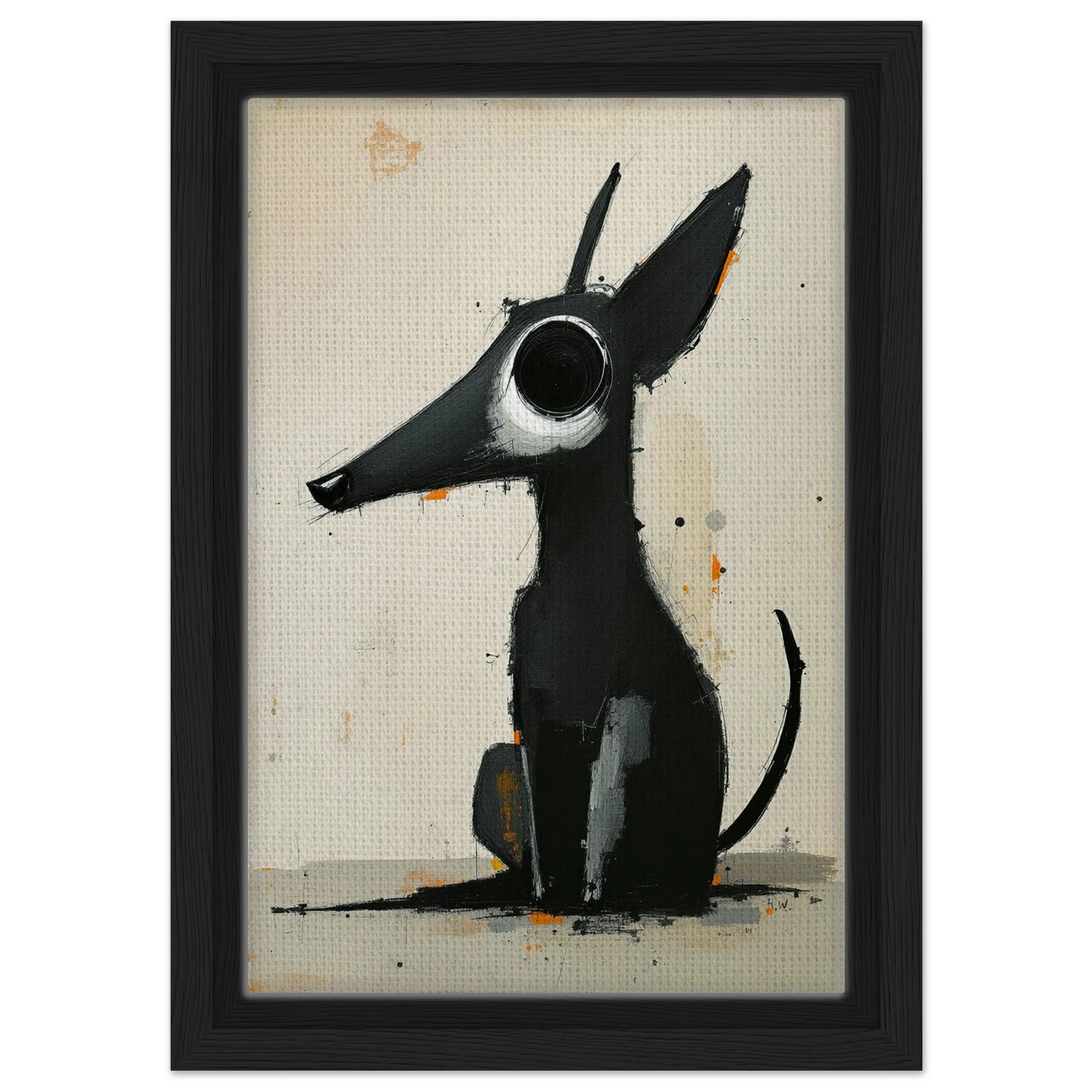 Big Eyed Abstract Dog Fine Art Print Black Wood Frame 20x30 cm 8x12″ Framed Canvas