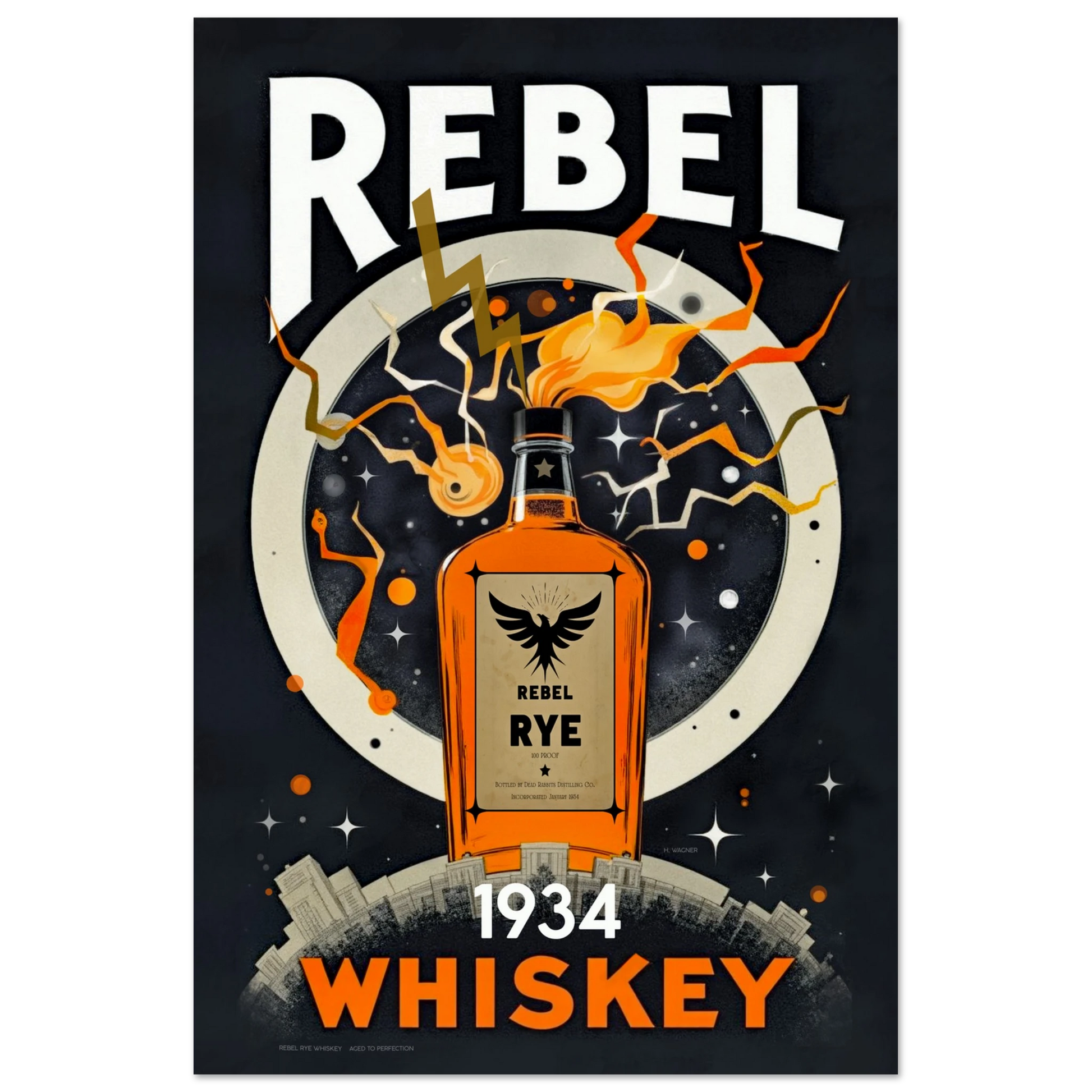 Rebel Whiskey Cocktail Bar Poster Print No Frame 60x90 cm 24x36″ Premium Matte Paper Poster