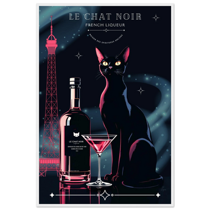 Art Deco Le Chat Noir French Black Cat Art Print 60x90 cm 24x36″ Museum-Quality Matte Paper Wooden Framed Poster White frame