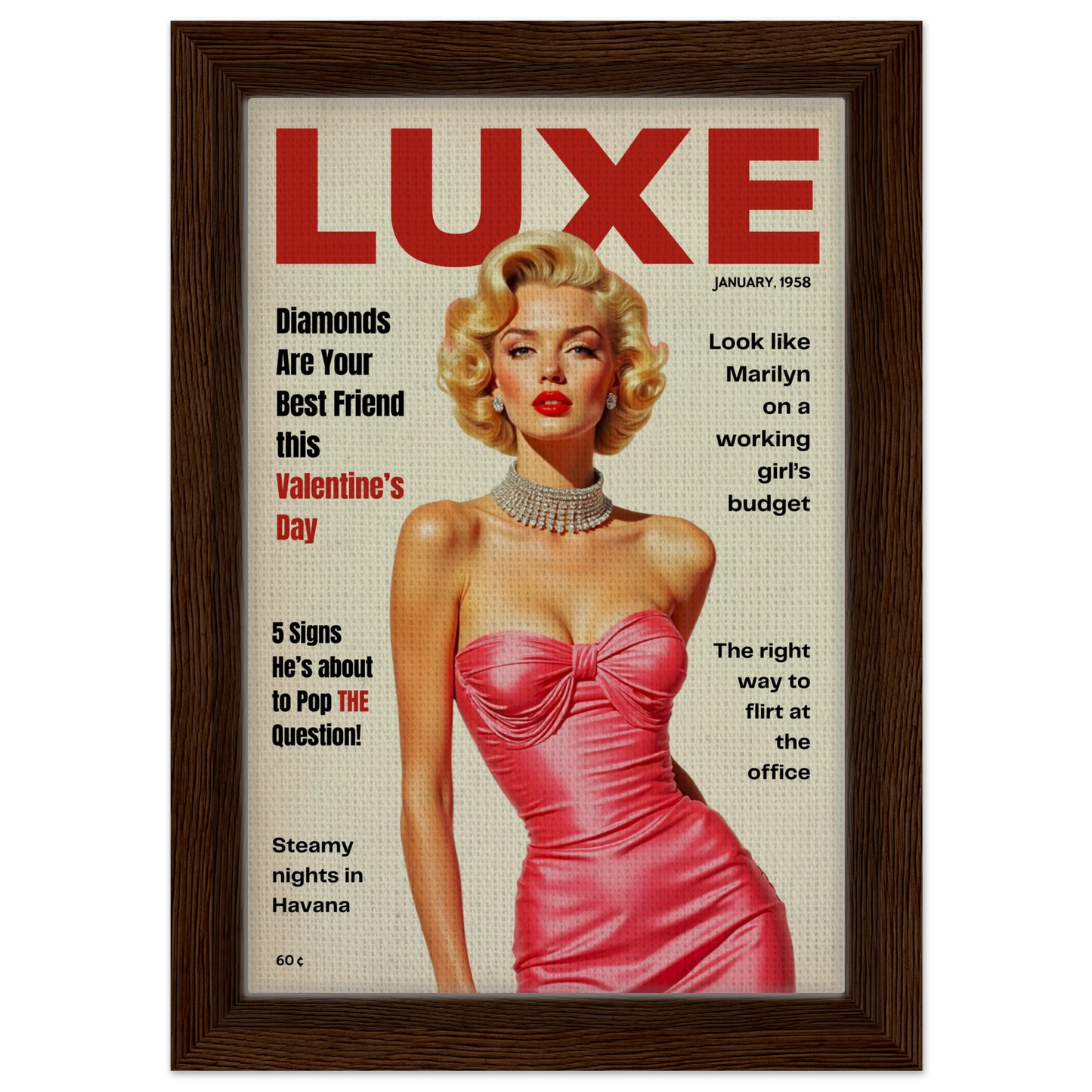 Marilyn Monroe Hollywood Glam Art Print 20x30 cm 8x12″ Framed Canvas Dark Brown Wood Frame