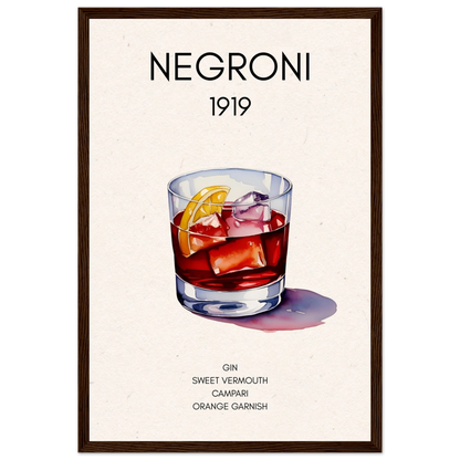 Negroni Cocktail Bar Art Print Dark Brown Wood Frame 30x45 cm 12x18″ Premium Matte Paper Wooden Framed Poster