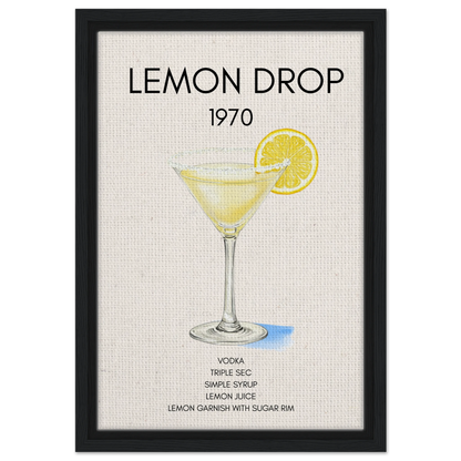 Lemon Drop Martini Cocktail Bar Art Print Black Wood Frame 30x45 cm 12x18″ Framed Canvas