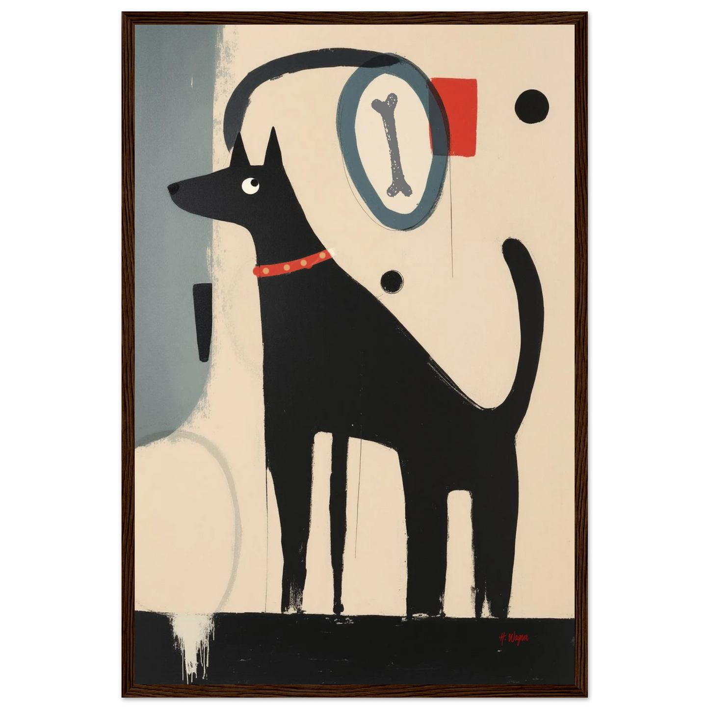 Quirky Modern Dog Art Print 40x60 cm 16x24″ Premium Matte Paper Wooden Framed Poster Dark Brown Wood Frame