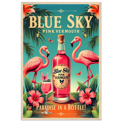 Vintage Pink Flamingo Tiki Bar Art Print 40x60 cm 16x24″ Premium Matte Paper Wooden Framed Poster Light Wood Frame