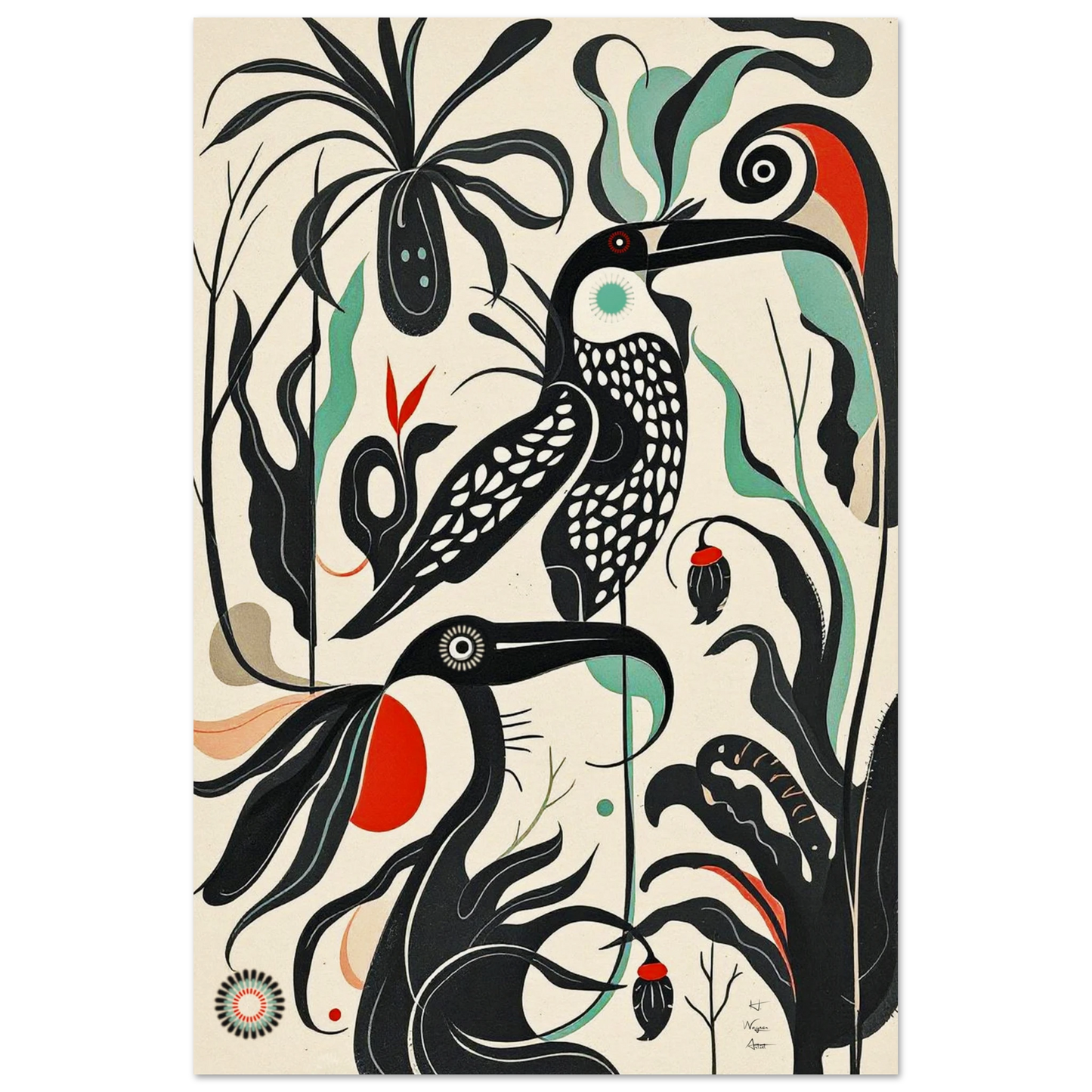 Mid-Century Modern Tropical Bird Art Print No Frame 40x60 cm 16x24″ Museum-Quality Matte Paper Poster