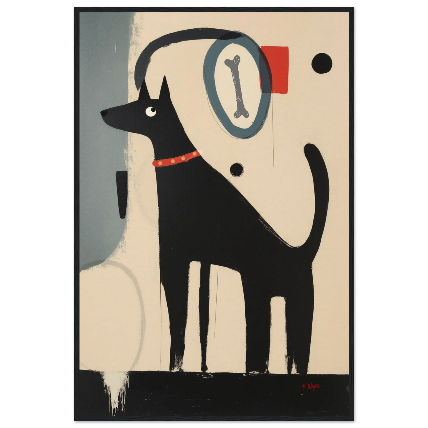 Quirky Modern Dog Art Print 60x90 cm 24x36″ Museum-Quality Matte Paper Wooden Framed Poster Black Wood Frame