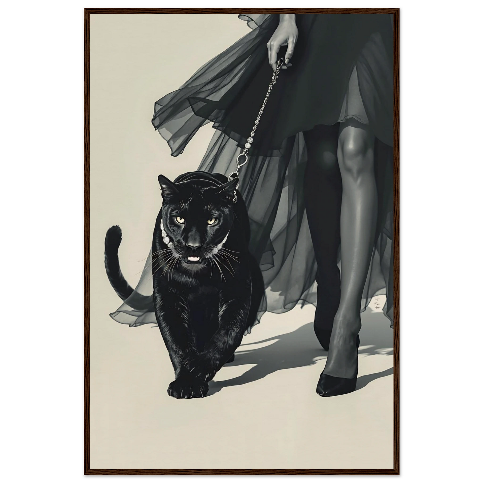 Retro Fashion Model Panther Art Print Dark Brown Wood Frame 60x90 cm 24x36″ Museum-Quality Matte Paper Wooden Framed Poster