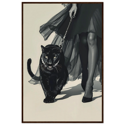 Retro Fashion Model Panther Art Print Dark Brown Wood Frame 60x90 cm 24x36″ Museum-Quality Matte Paper Wooden Framed Poster