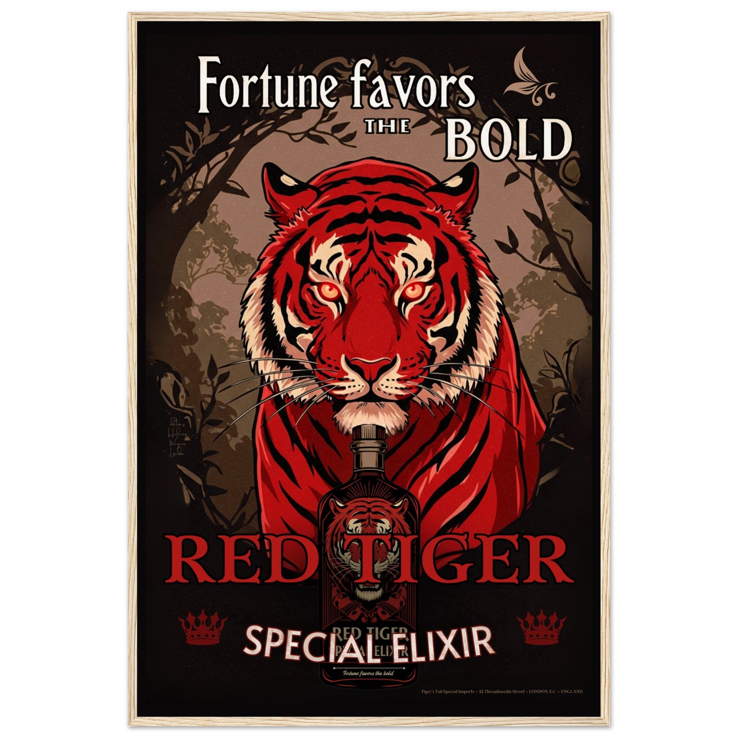 Tiger Cocktail Bar Art Poster Print 60x90 cm 24x36″ Museum-Quality Matte Paper Wooden Framed Poster - Wood frame