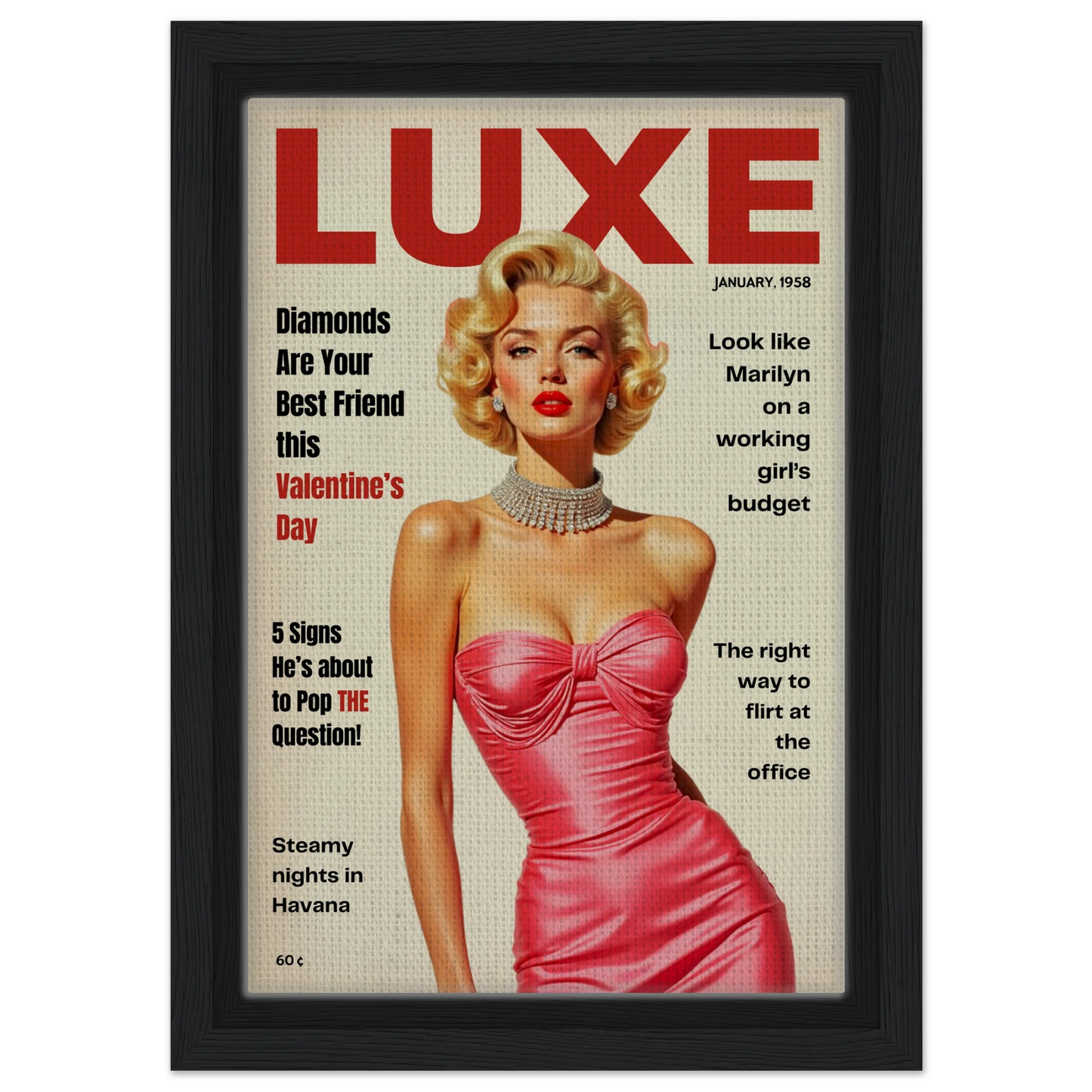 Marilyn Monroe Hollywood Glam Art Print 20x30 cm 8x12″ Framed Canvas Black Wood Frame