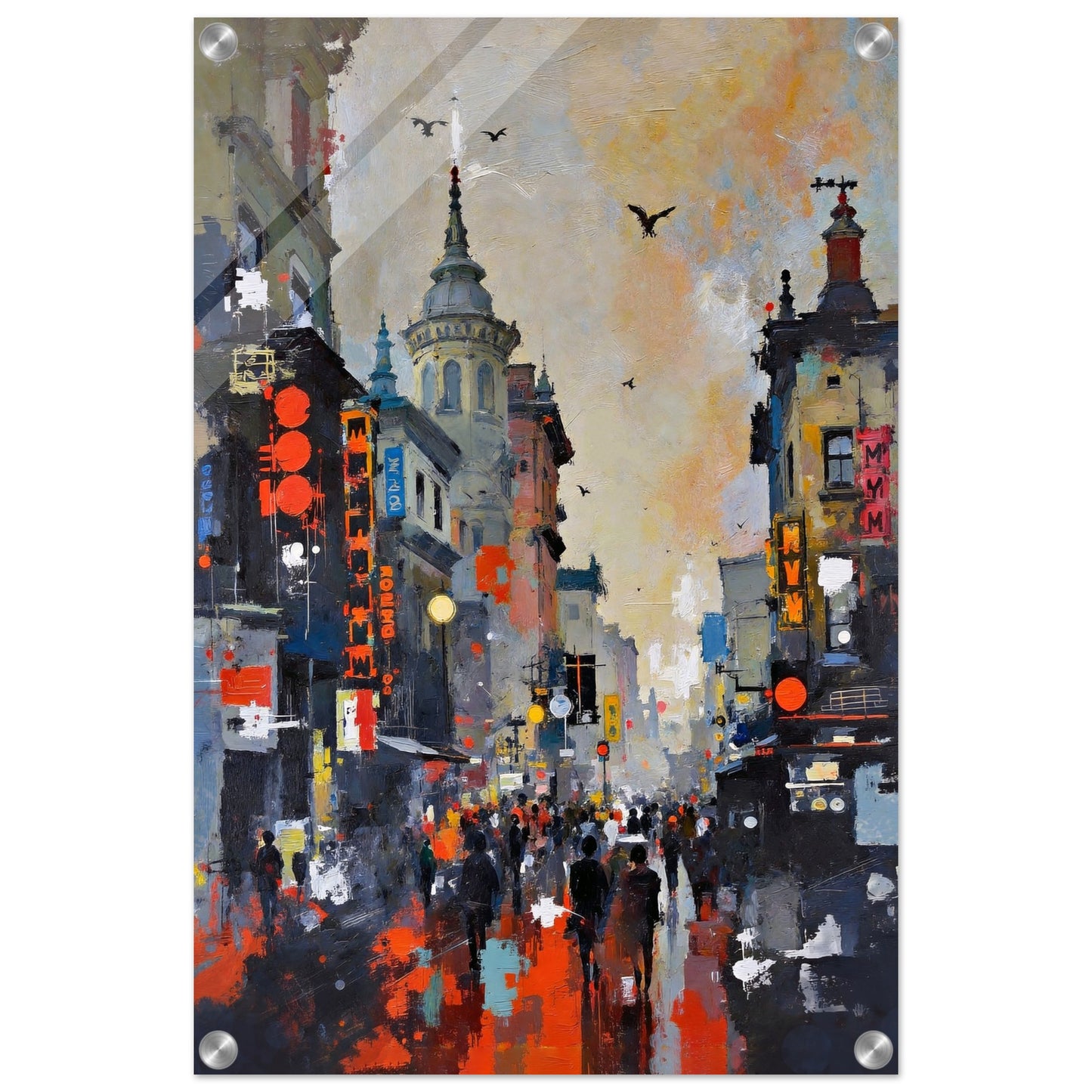 Gothic City Street Art Print - European Cityscape 40x60 cm 16x24″ Sleek Acrylic Print
