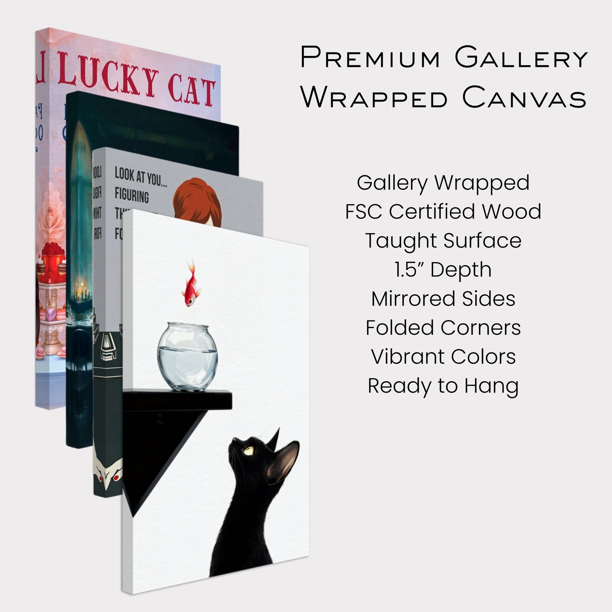 Curious Black Cat Goldfish Minimalist Art Print