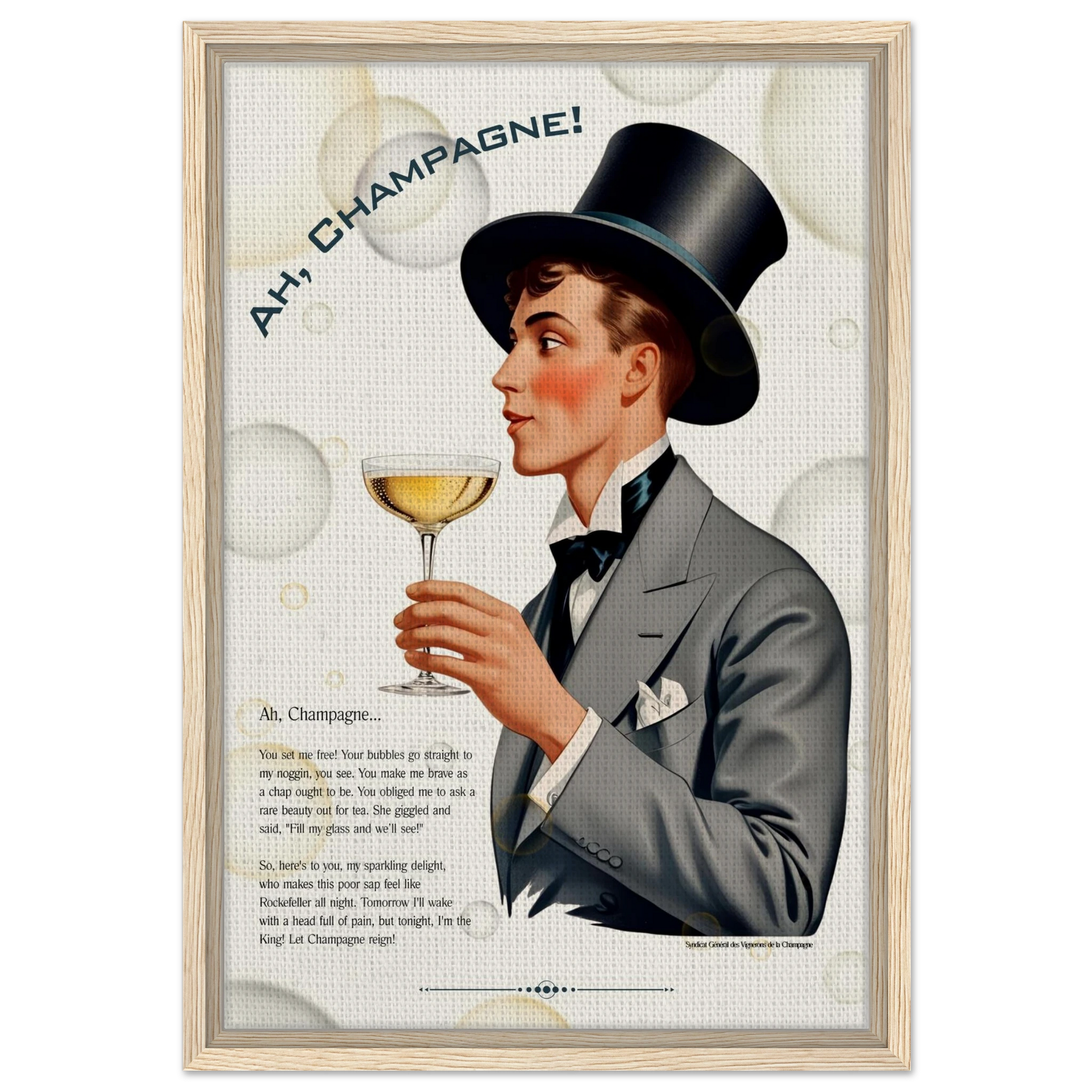 Art Deco Champagne Funny Poem Art Print 70x100 cm 28x40″ Premium Wooden Framed Poster With Premium Matte Paper Black frame