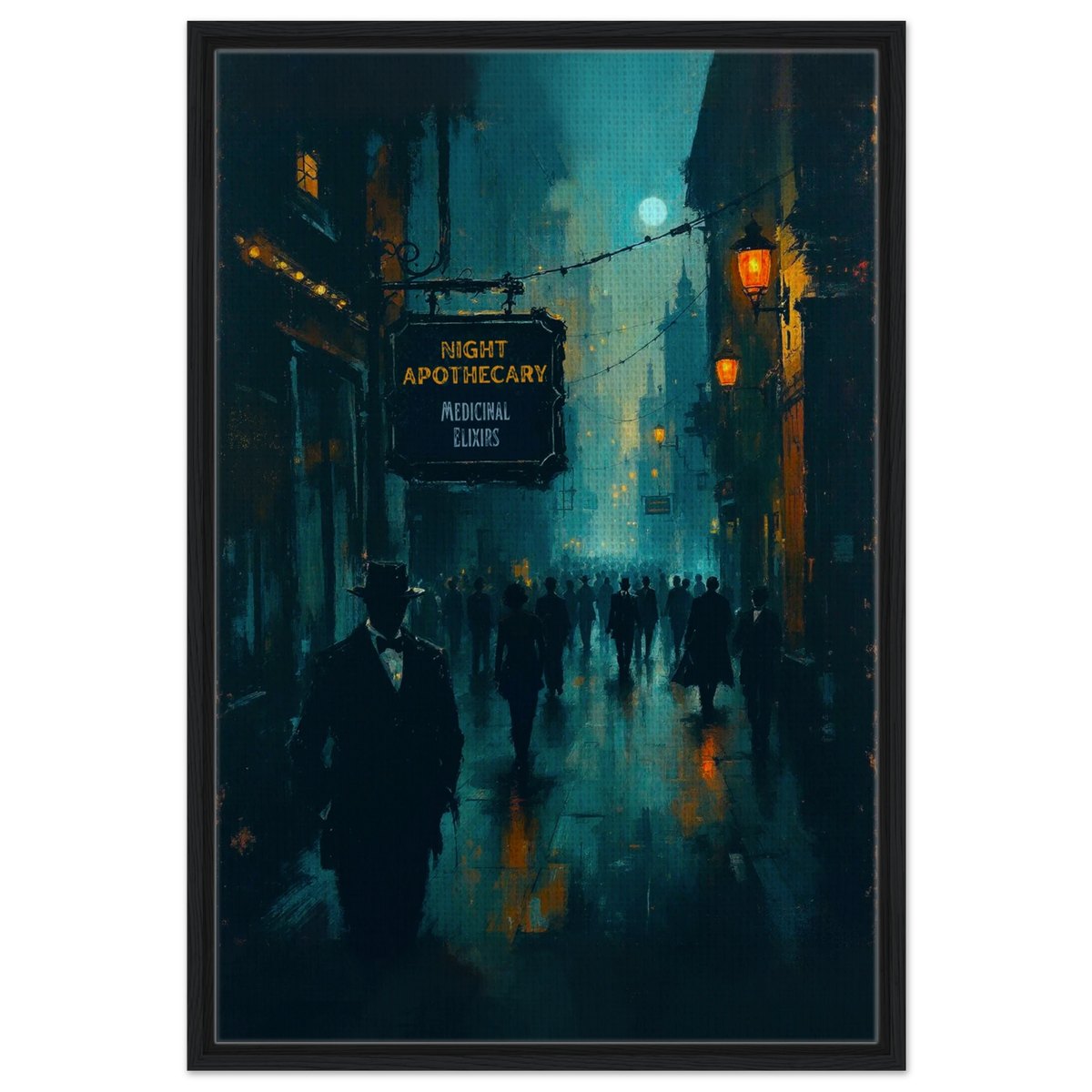 Prohibition Speakeasy Moody Nightlife Art Print 60x90 cm 24x36″ Framed Canvas Black Wood Frame