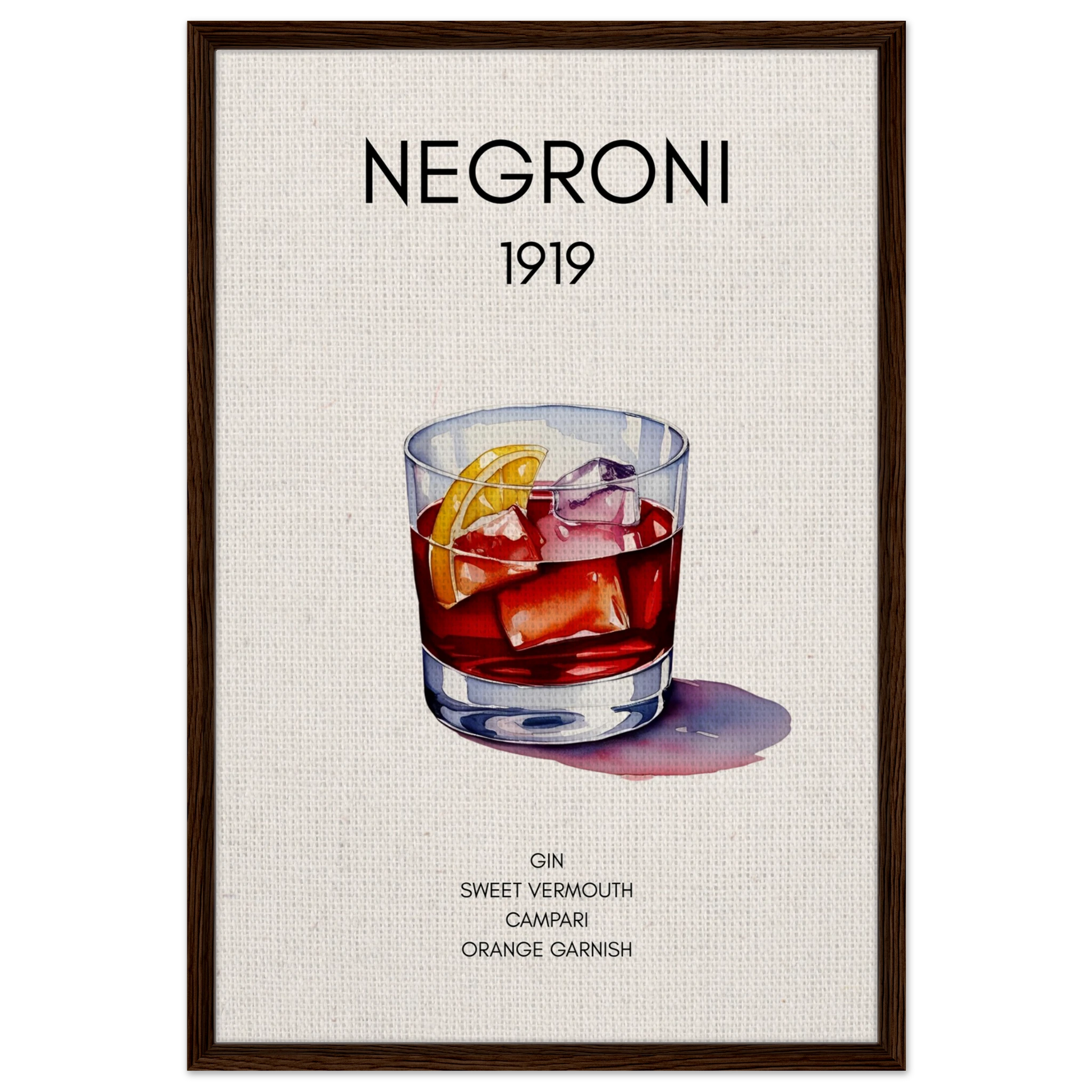 Negroni Cocktail Bar Art Print Dark Brown Wood Frame 60x90 cm 24x36″ Framed Canvas