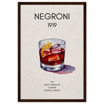 Negroni Cocktail Bar Art Print Dark Brown Wood Frame 60x90 cm 24x36″ Framed Canvas
