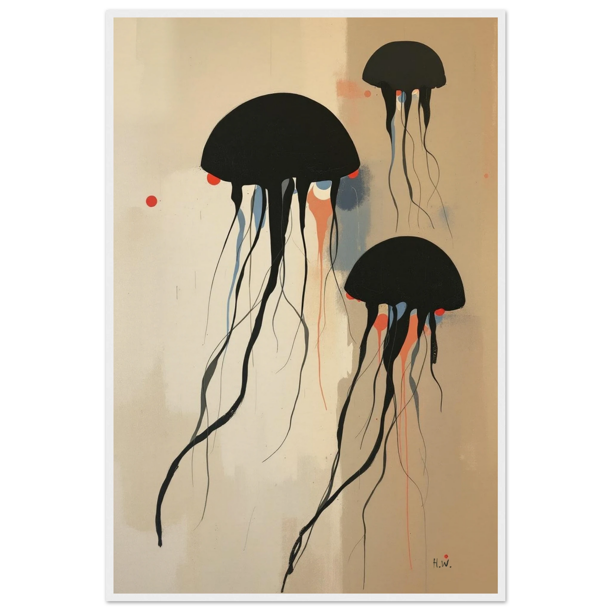 Minimalist Abstract Floating Jellyfish Art Print White Wood Frame 60x90 cm 24x36″ Museum-Quality Matte Paper Wooden Framed Poster