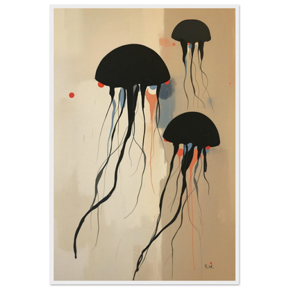 Minimalist Abstract Floating Jellyfish Art Print White Wood Frame 60x90 cm 24x36″ Museum-Quality Matte Paper Wooden Framed Poster