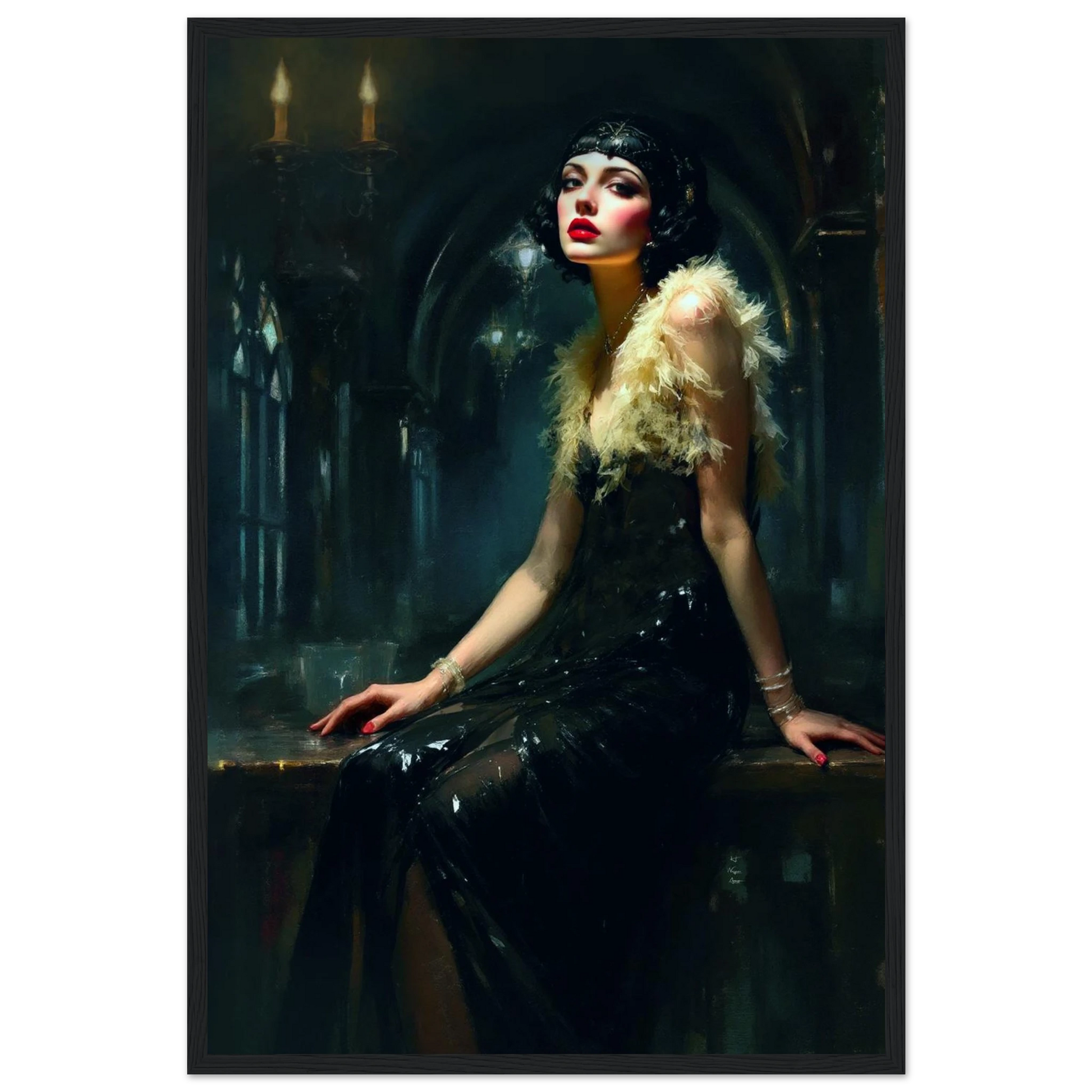 Speakeasy 1920s Elegant Flapper Art Print 40x60 cm 16x24″ Premium Matte Paper Wooden Framed Poster Black Wood Frame