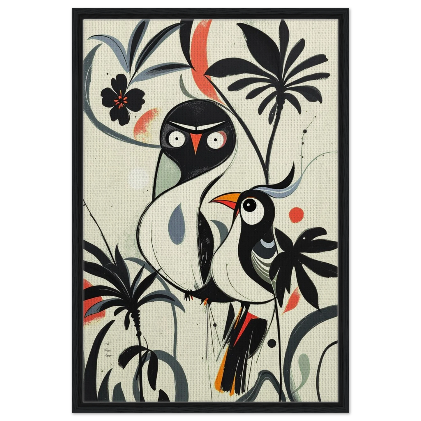Abstract Bird Modern Tropical Art Print Black Wood Frame 60x90 cm 24x36″ Framed Canvas