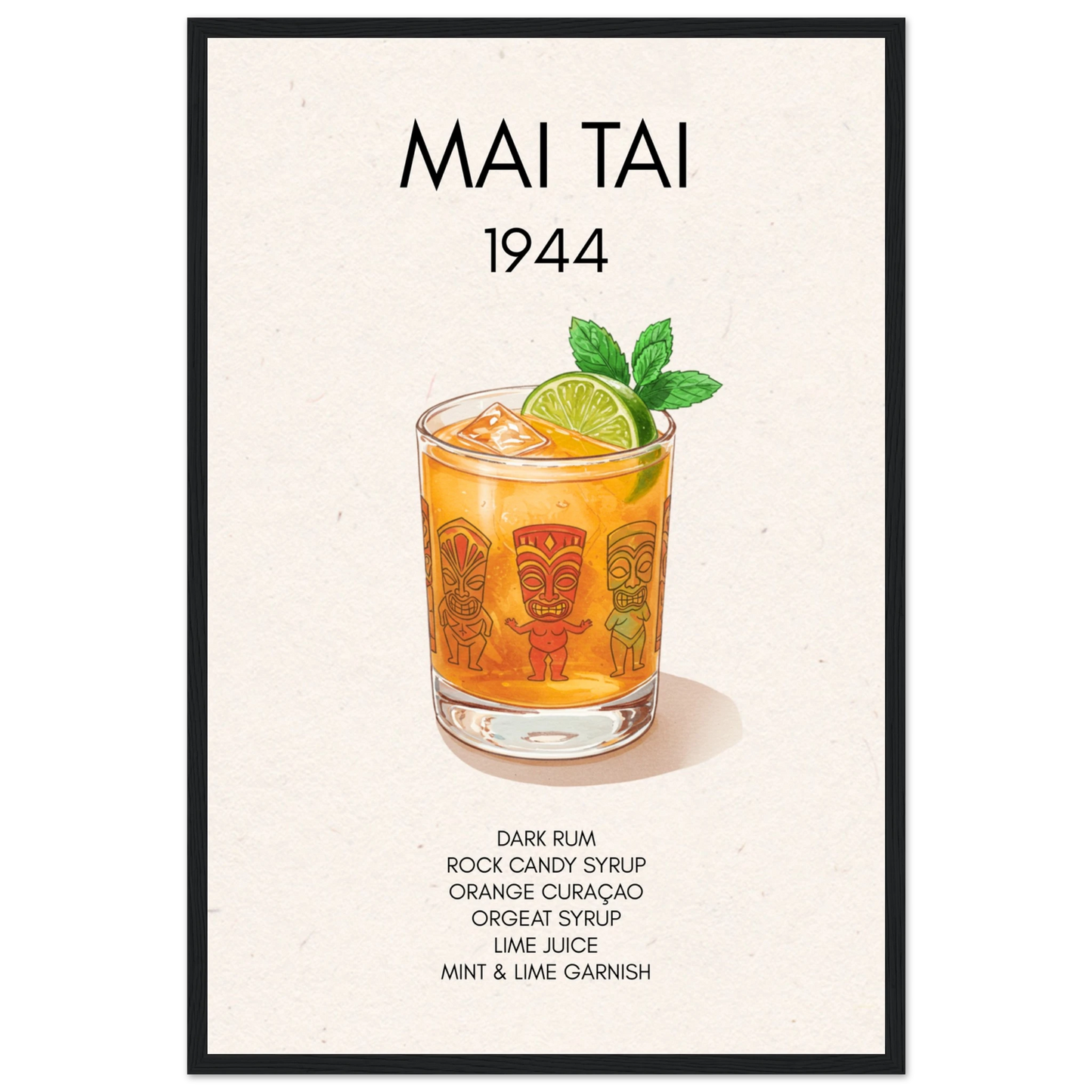 Mai Tai Tropical Cocktail Bar Poster Print Black Wood Frame 40x60 cm 16x24″ Premium Matte Paper Wooden Framed Poster