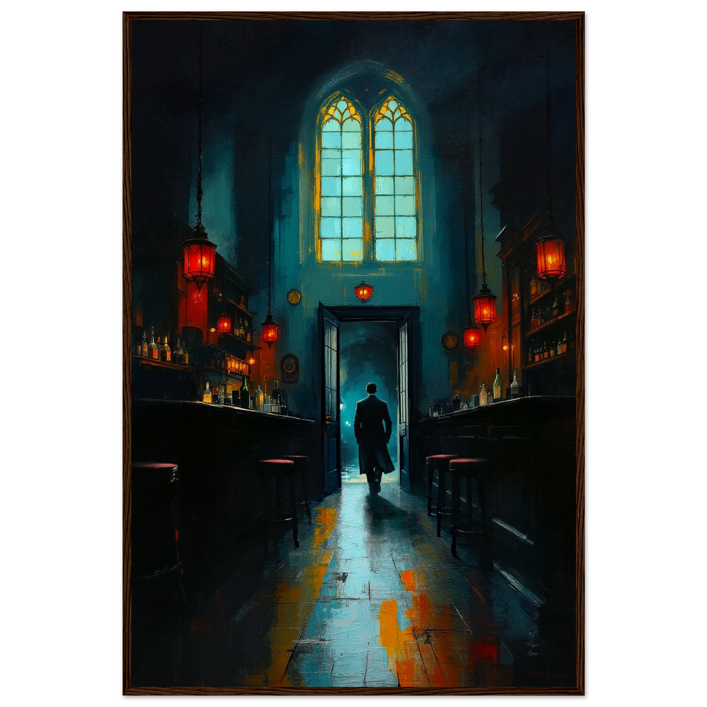Speakeasy Bootleg Bar Prohibition Art Print Dark Brown Wood Frame 60x90 cm 24x36″ Museum-Quality Matte Framed Poster