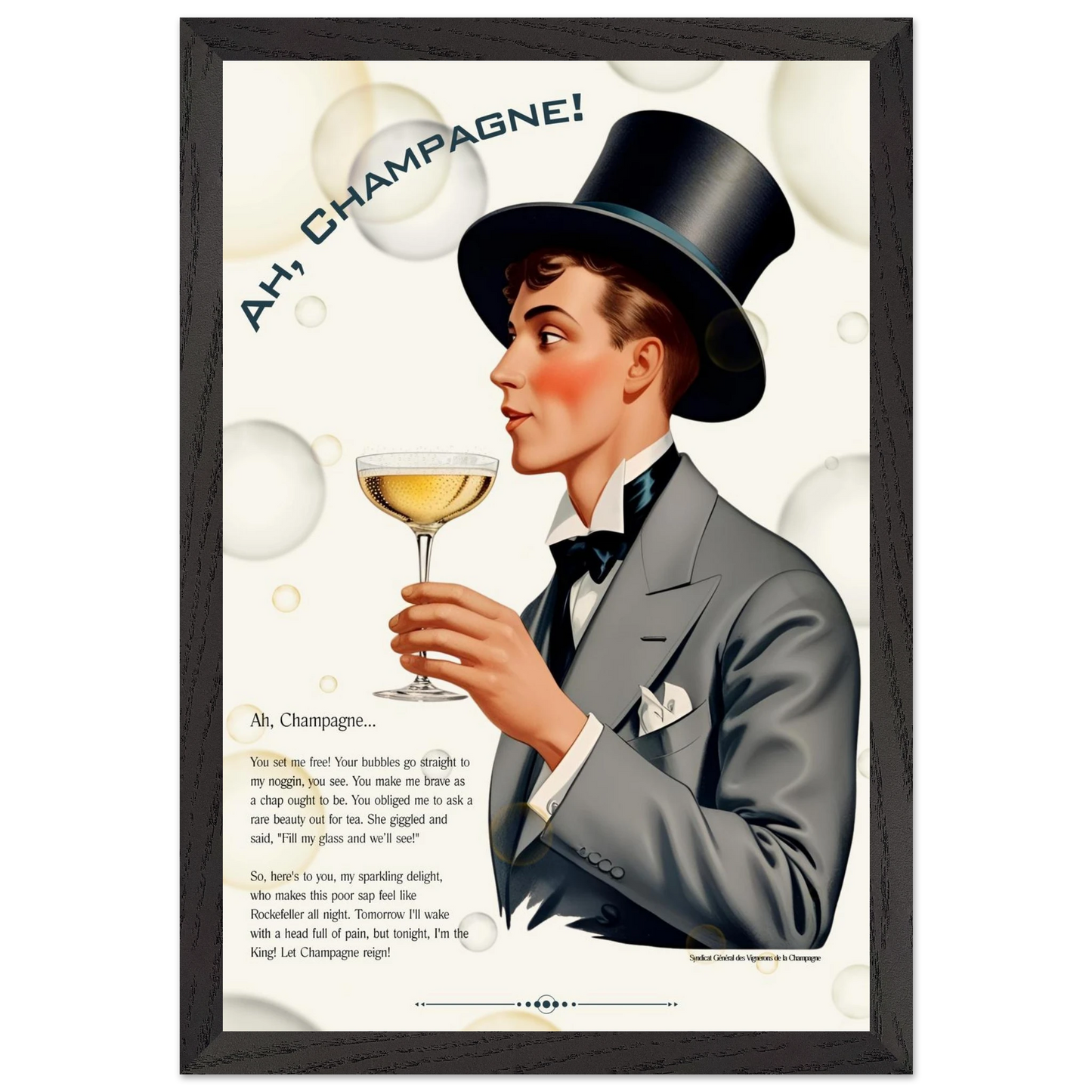 Art Deco Champagne Funny Poem Art Print 30x45 cm 12x18″ Premium Wooden Framed Poster With Premium Matte Paper Black frame