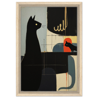 Abstract Cat & Kitten Modern Art Print Light Wood Frame 30x45 cm 12x18″ Framed Canvas