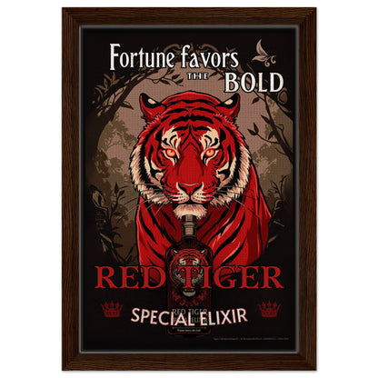 Tiger Cocktail Bar Art Poster Print 30x45 cm 12x18″ Framed Canvas Dark Brown Wood Frame