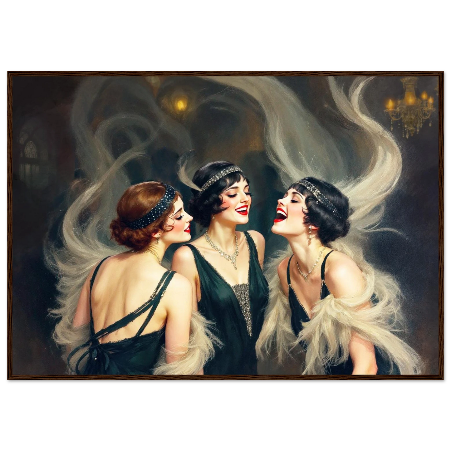 Flapper Girls Speakeasy Gatsby Art Print Dark Brown Wood Frame 70x100 cm 28x40″ Classic Matte Framed Poster