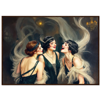 Flapper Girls Speakeasy Gatsby Art Print 70x100 cm 28x40″ Classic Matte Paper Wooden Framed Poster Dark Brown Wood Frame